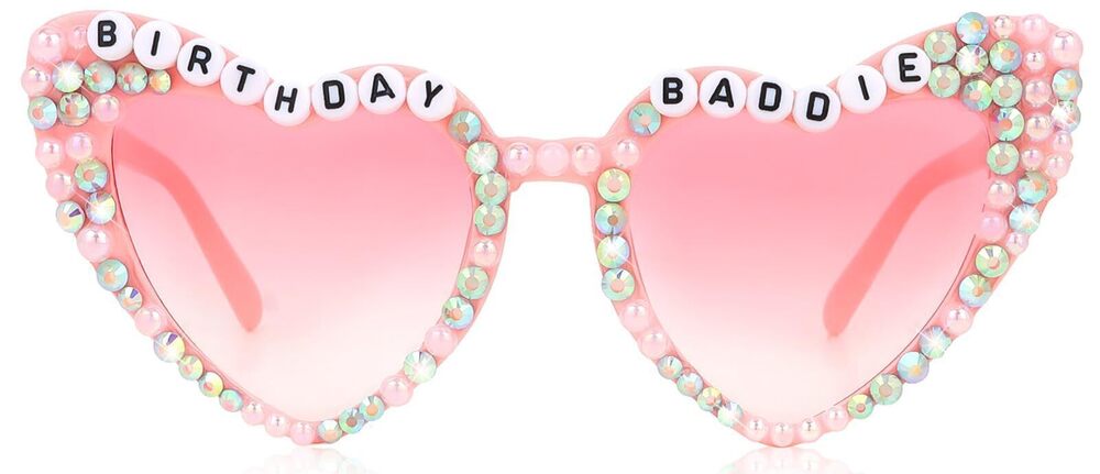 4850 Birthday Baddie Glasses Rhinestones Heart Shape Sunglasses Birthday